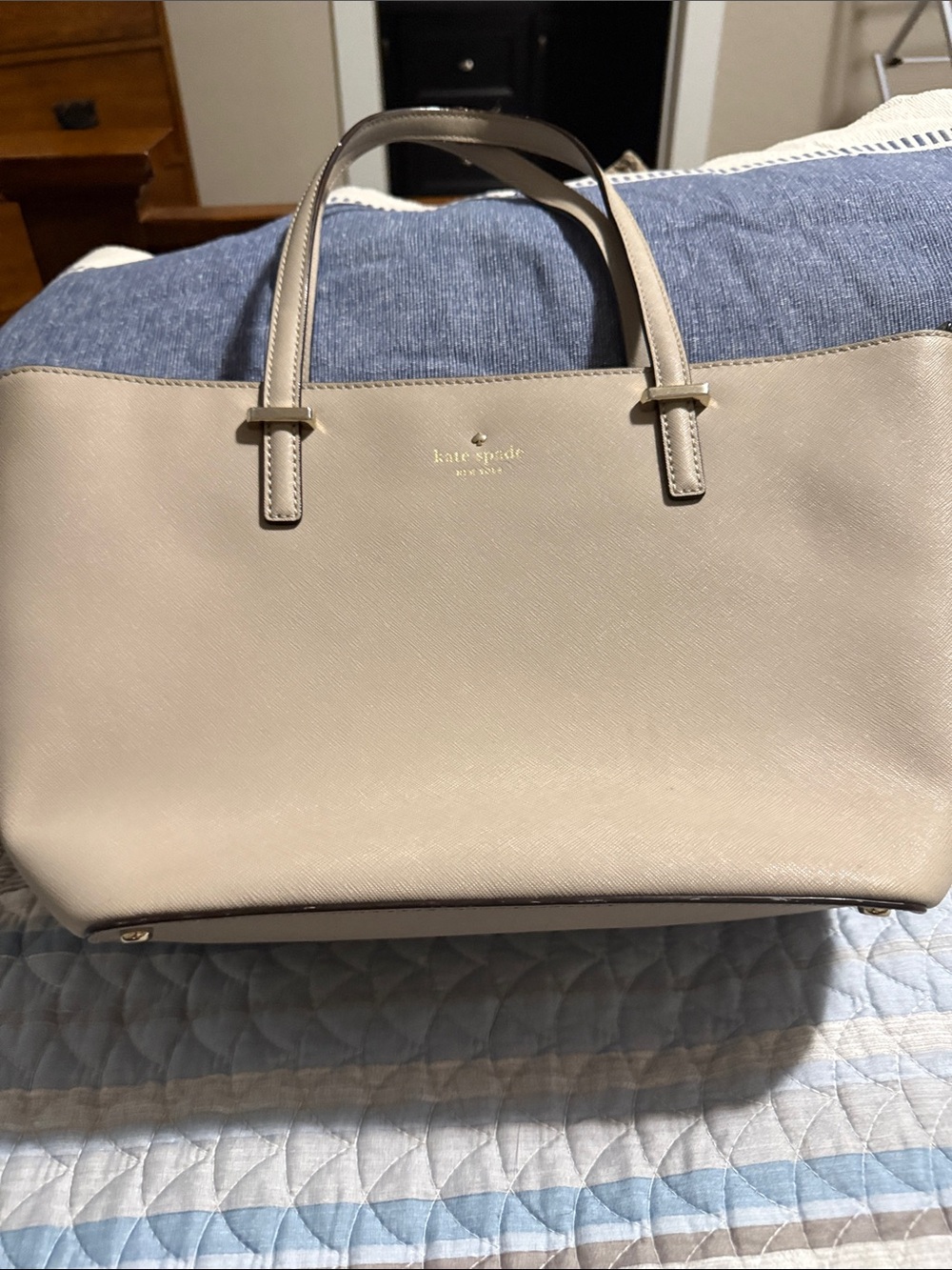 kate spade Saffiano Leather Tote in Taupe